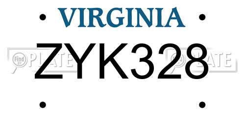ZYK328 Virginia License Plate