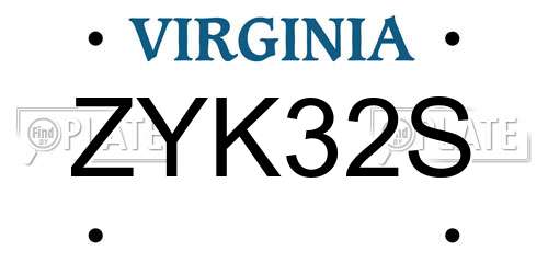 ZYK32S Virginia License Plate