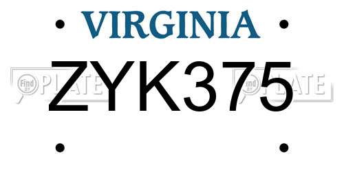 ZYK375 Virginia License Plate