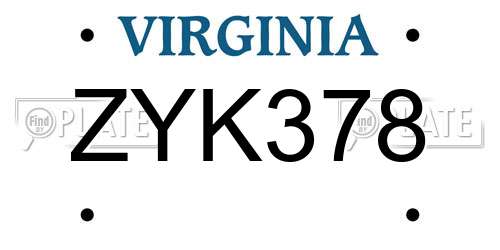 ZYK378 Virginia License Plate