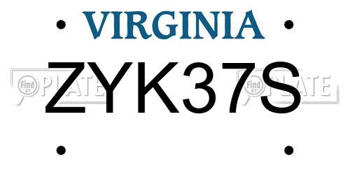 ZYK37S Virginia License Plate