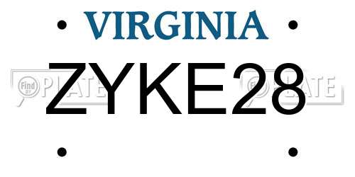 ZYKE28 Virginia License Plate