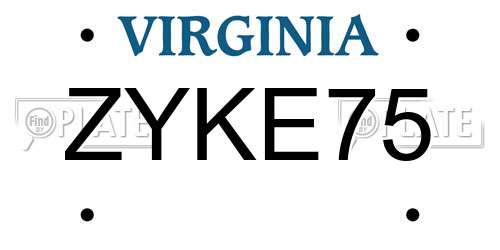ZYKE75 Virginia License Plate