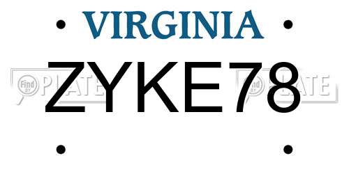 ZYKE78 Virginia License Plate
