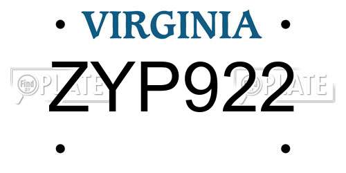 ZYP922 Virginia License Plate