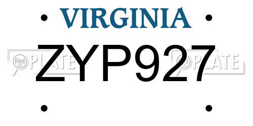 ZYP927 Virginia License Plate