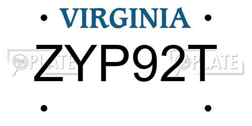 ZYP92T Virginia License Plate