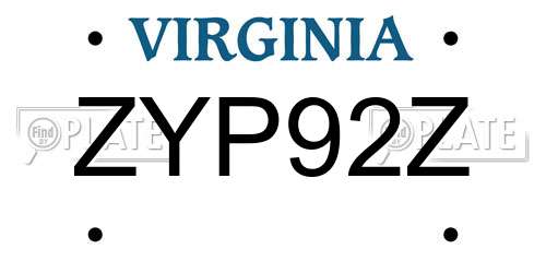 ZYP92Z Virginia License Plate