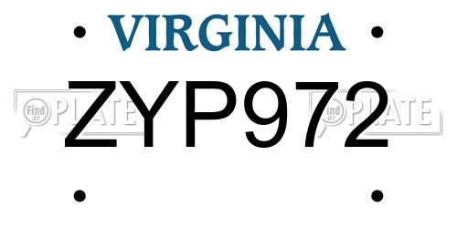ZYP972 Virginia License Plate