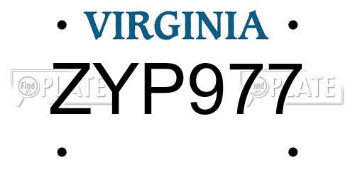 ZYP977 Virginia License Plate