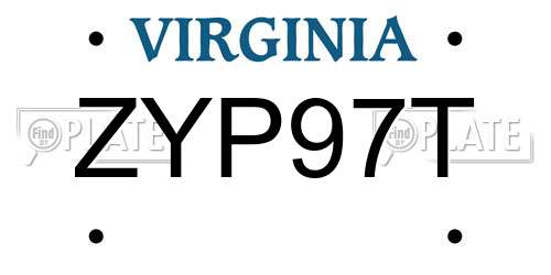 ZYP97T Virginia License Plate