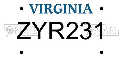 ZYR231 Virginia License Plate