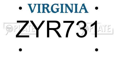 ZYR731 Virginia License Plate