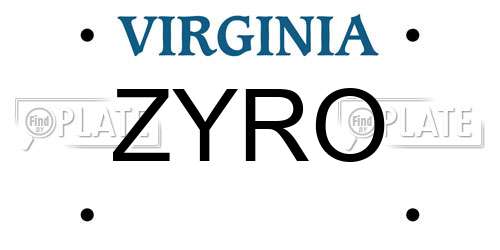 ZYRO Virginia License Plate