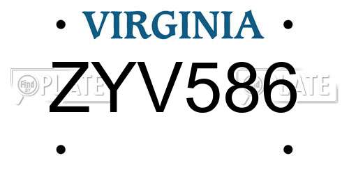 ZYV586 Virginia License Plate