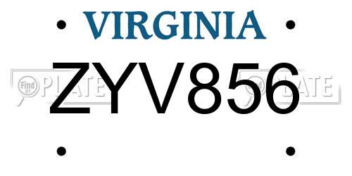 ZYV856 Virginia License Plate