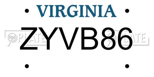 ZYVB86 Virginia License Plate