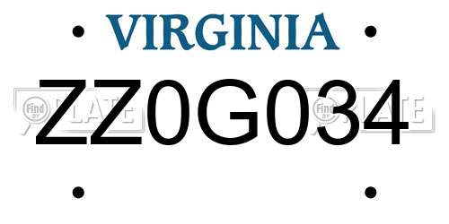 ZZ0G034 Virginia License Plate