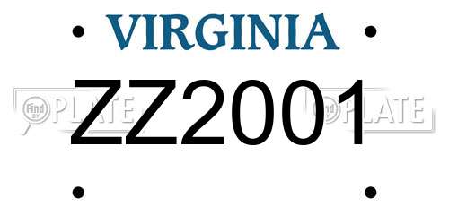 ZZ2001 Virginia License Plate