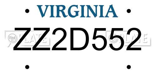 ZZ2D552 Virginia License Plate