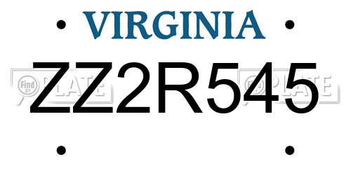 ZZ2R545 Virginia License Plate