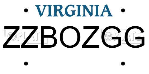 ZZBOZGG Virginia License Plate