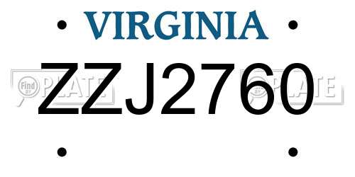 ZZJ2760 Virginia License Plate