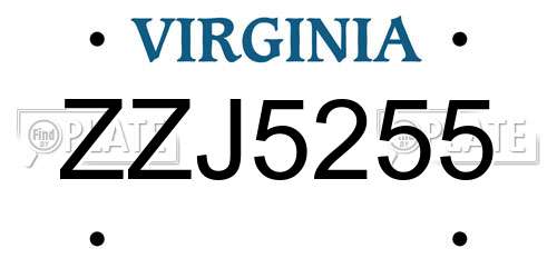 ZZJ5255 Virginia License Plate