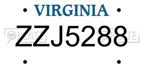 ZZJ5288 Virginia License Plate