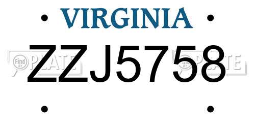 ZZJ5758 Virginia License Plate
