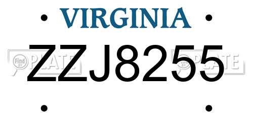 ZZJ8255 Virginia License Plate
