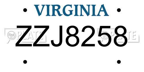 ZZJ8258 Virginia License Plate