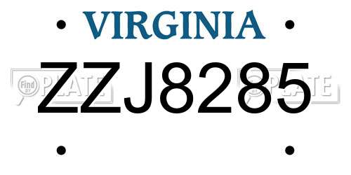ZZJ8285 Virginia License Plate