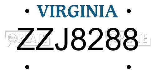ZZJ8288 Virginia License Plate