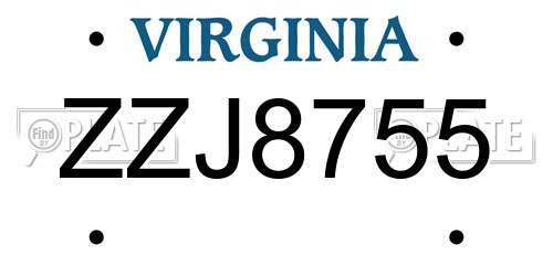 ZZJ8755 Virginia License Plate