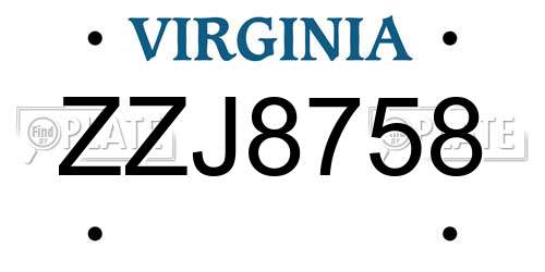 ZZJ8758 Virginia License Plate