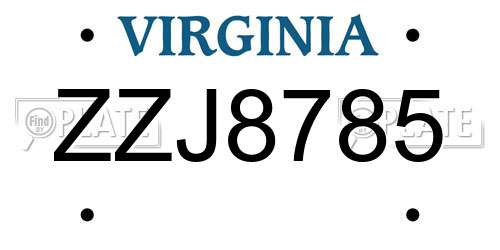 ZZJ8785 Virginia License Plate