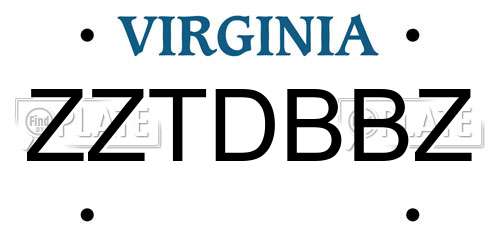 ZZTDBBZ Virginia License Plate