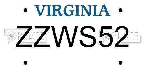 ZZWS52 Virginia License Plate