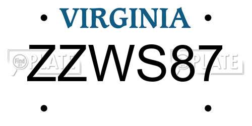 ZZWS87 Virginia License Plate