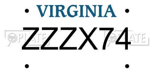 ZZZX74 Virginia License Plate