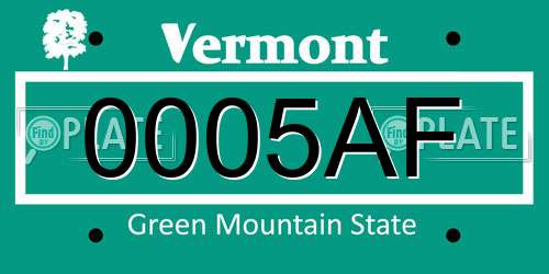 0005AF Vermont License Plate