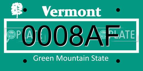 0008AF Vermont License Plate