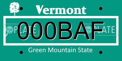 000BAF Vermont License Plate