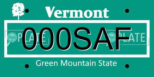000SAF Vermont License Plate