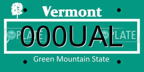 000UAL Vermont License Plate
