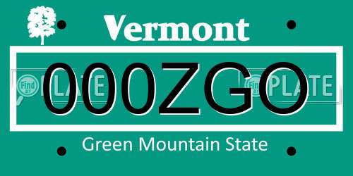 000ZGO Vermont License Plate