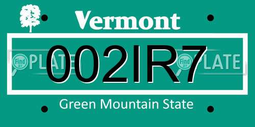 002IR7 Vermont License Plate