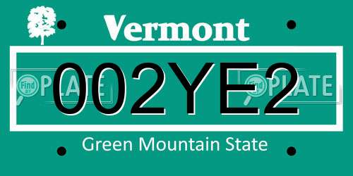 002YE2 Vermont License Plate