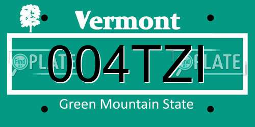 004TZI Vermont License Plate